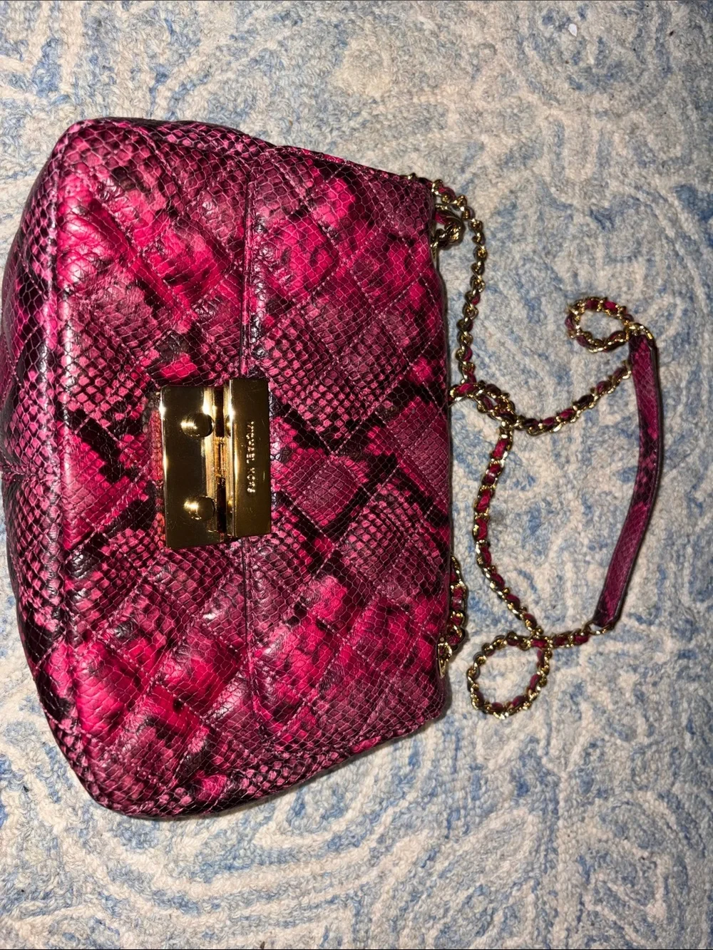 Michael Kors Pink Snakeskin Quilted Crossbody with Gold Hardware